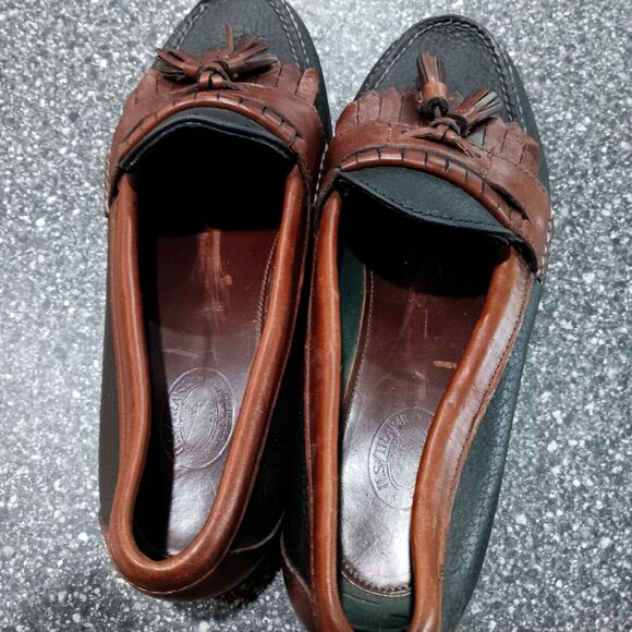 HS Trask Men 8.5 M Brown Black Leather Kiltie Tassel Handsewn Dress Loafer USA‎ - Picture 7 of 7